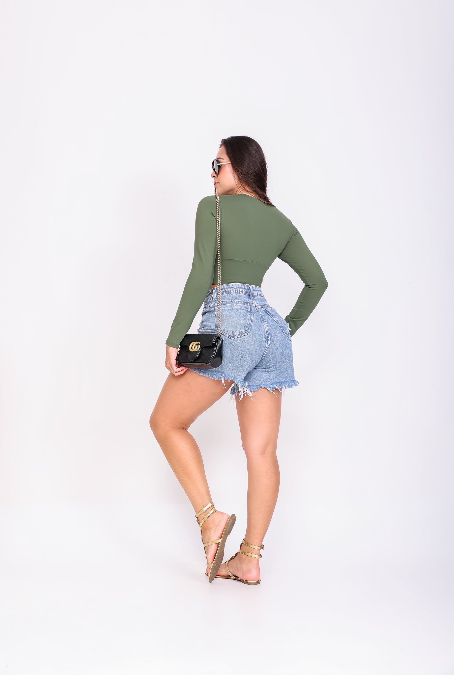 Cropped Débora Manga Longa Verde Musgo