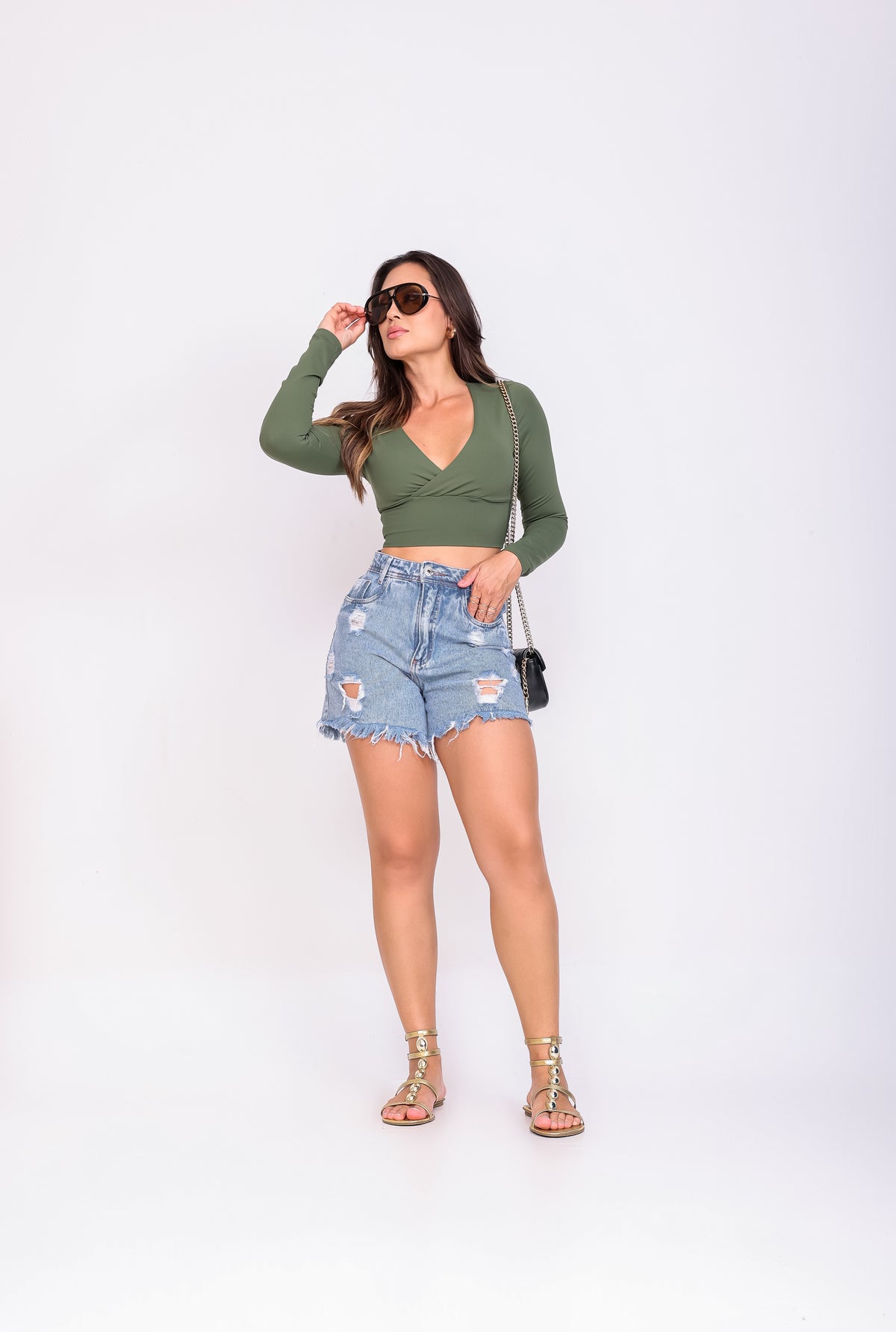 Cropped Débora Manga Longa Verde Musgo