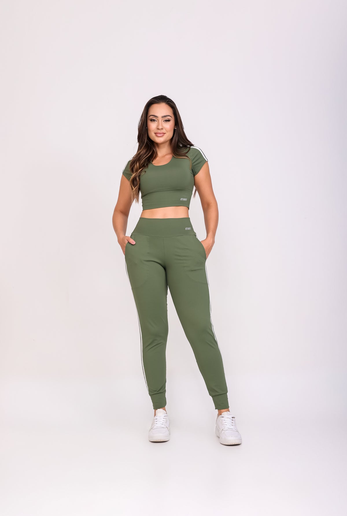 Conjunto Legging c/Bolso e Cropped Leticia Verde Musgo