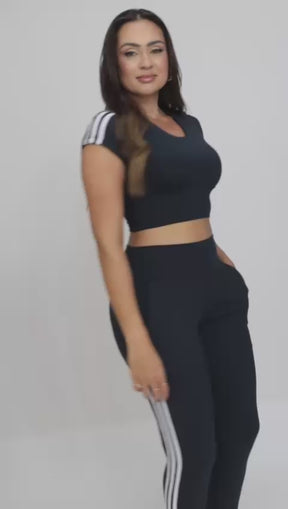 Conjunto Legging c/Bolso e Cropped Leticia Preto